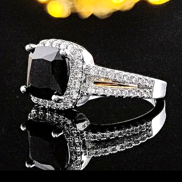 925 Silver Black Onyx Cocktail Ring SIZE 6 - Picture 4 of 4